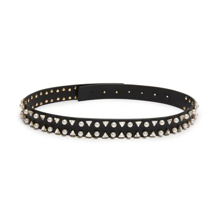 Lele Sadoughi - Wholesale Belt - Women's - JET GEO CRYSTAL PEARL LEATHER BELT