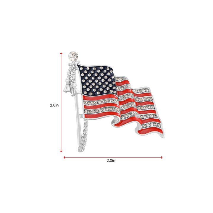 AK Brand - Wholesale Brooch - America USA Patriotic Crystal Rhinestone Waving Flag Brooch