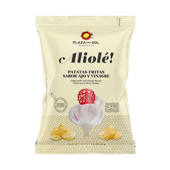 Kartoffelchips Aliolé (Hvidløg og eddikesauce smag) 40g for engroshandel hos Plaza del sol