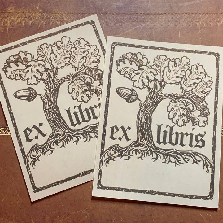 Carvalho e Bolota, Placas Ex-Libris em Papel Gomado por atacado de Ebon et Noir LLC