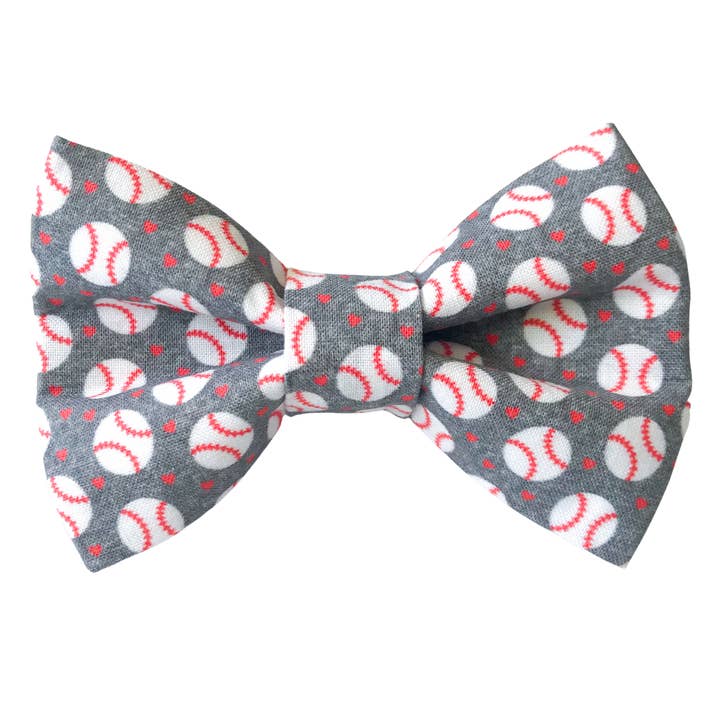 Gray Baseball Print Dog Bow Tie for wholesale by Winnie and the Hound