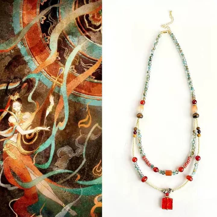 Collar de Murales Antiguos de Doble Capa con Cuentas | Cristal y Jade para venta al por mayor de Otterware