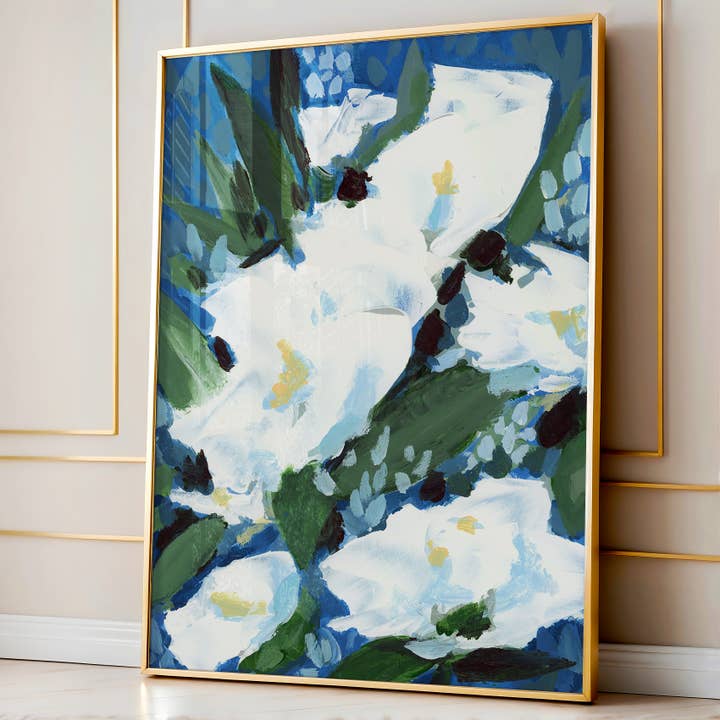 Boho Blue Floral, Framed Wall Art for wholesale by Green Barn Studio