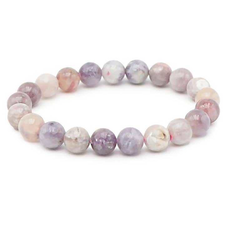 Pink tourmaline bracelet on Namibian Eudialyte A (10mm beads) for wholesale by La Boîte à Cailloux