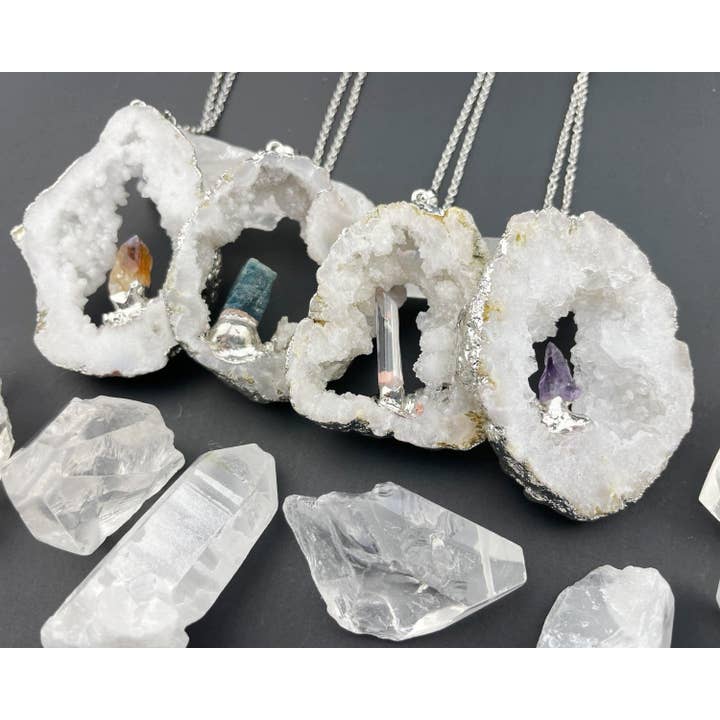 Silver Druzy Geode Necklace - Affirmation Jewelry for wholesale by WonderLight Jewelry
