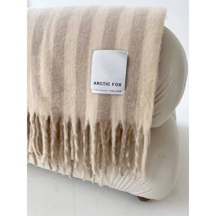 Arctic Fox & Co. - North America - Wholesale Throw Blanket - The Wool Stripe Throw - Pale Taupe Stripe - FW255