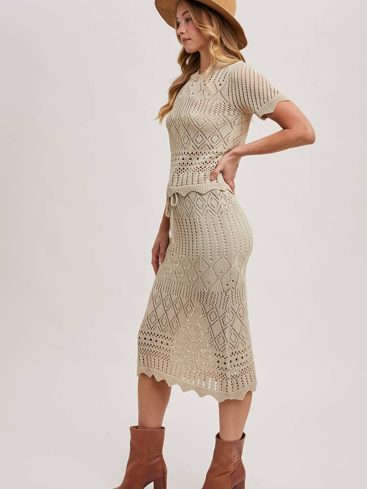 Bluivy – Großhandel Set aus Oberteil und Rock – Damen – GEHÄKELTES STRICKPULLOVER UND ROCK MIT WELLENSAUM-SET5