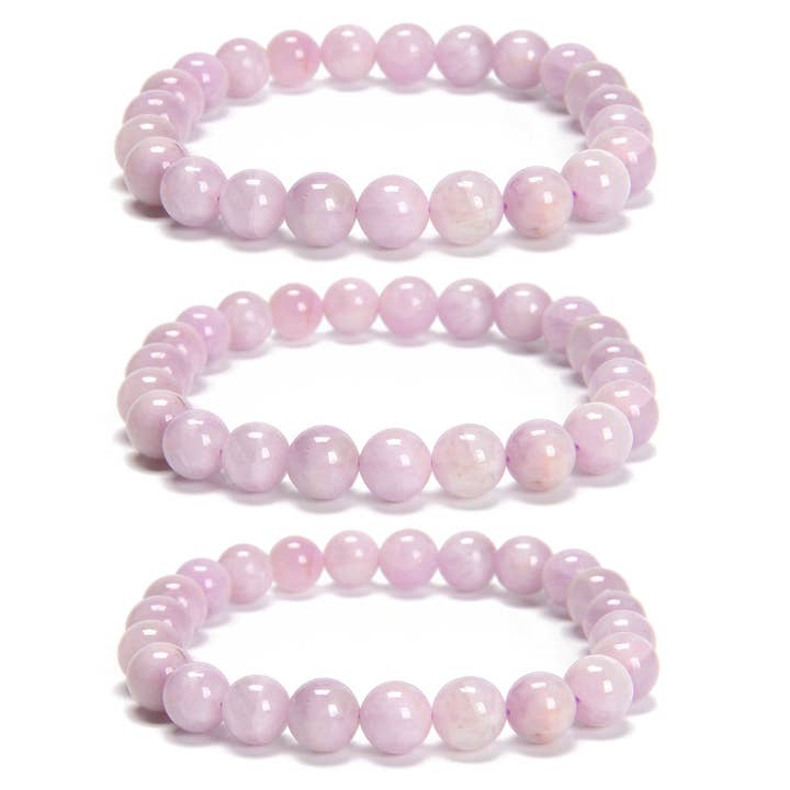 CRCBEADS - Wholesale Beaded Bracelet - Natural Purple Kunzite Smooth Round Beaded Bracelet 8mm 7.5'' Length 3 PCS/Set