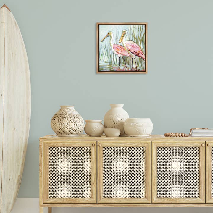 Stupell Industries - Wholesale Canvas Art - Spoonbill Birds Pair Floating Frame11