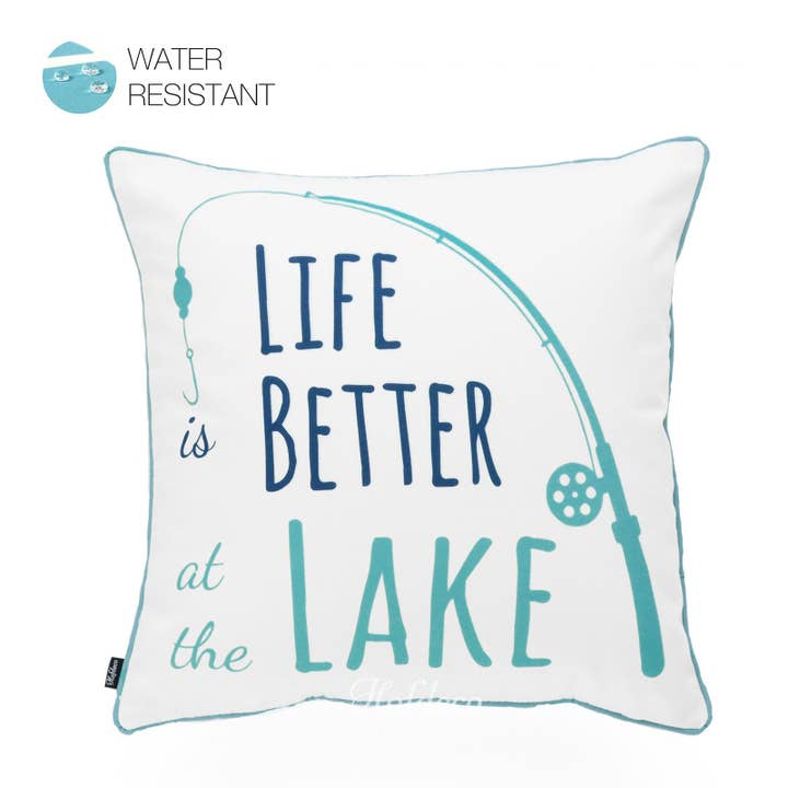 Lake House Outdoor-Kissenbezug, Life Better, Aqua für den Großhandel von Hofdeco