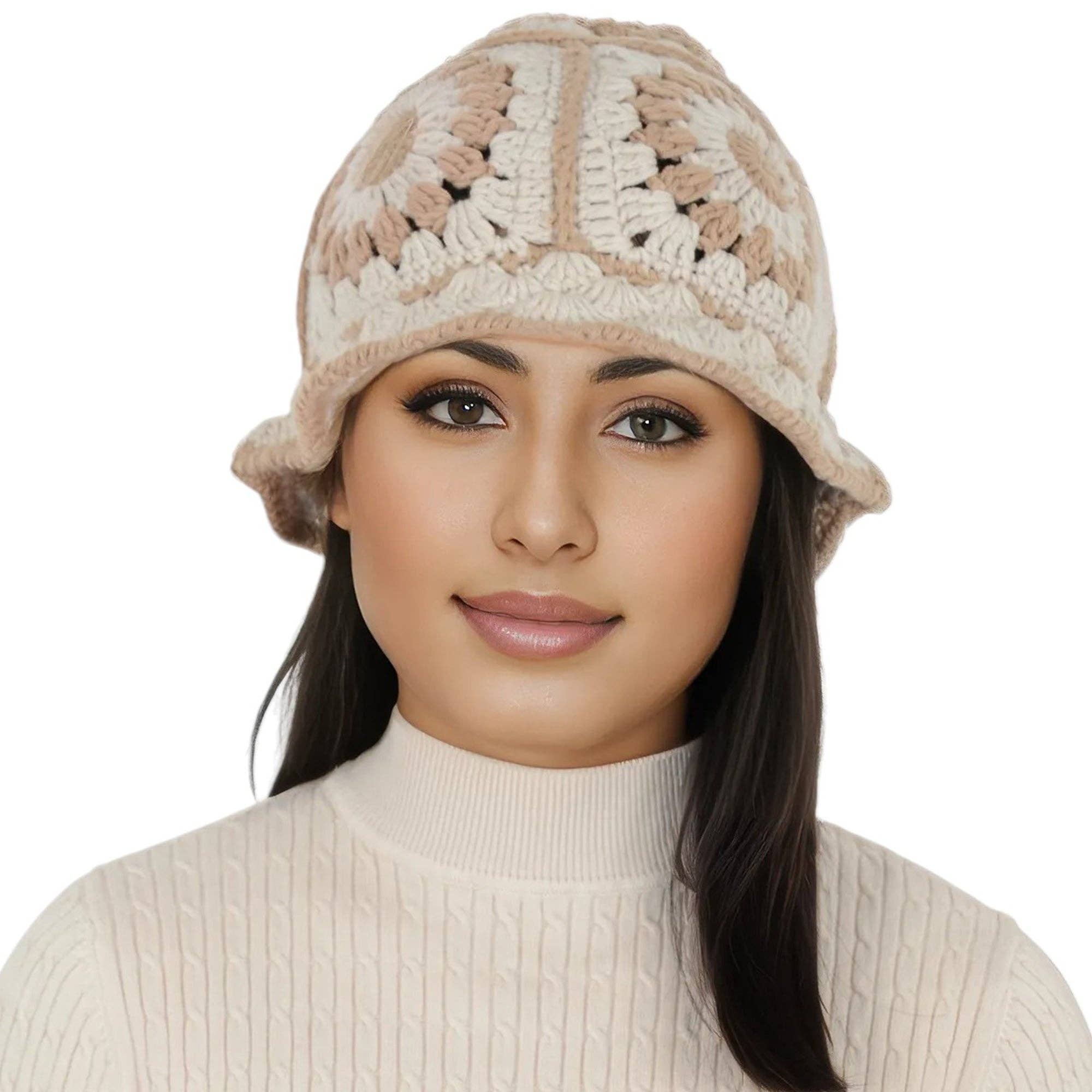 AK Brand – Engroshandel Bucket hat - Dame – Hæklet bøllehat retro solstråle strik foldbar strandhat1