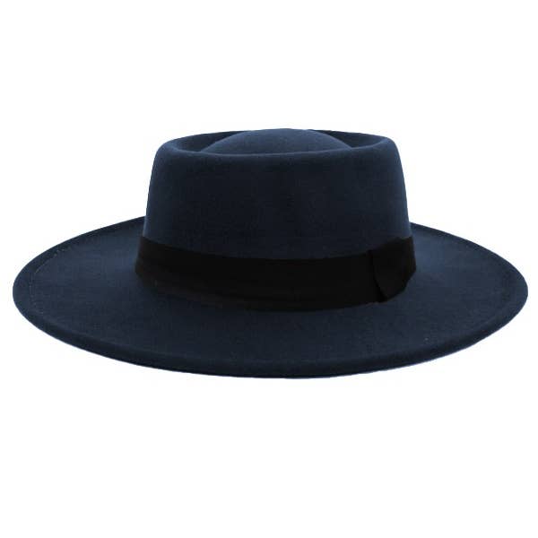 Cap Zone - Wholesale Fedora - Women's - Bolero Felt Pork Pie Crown Hat-Black Band