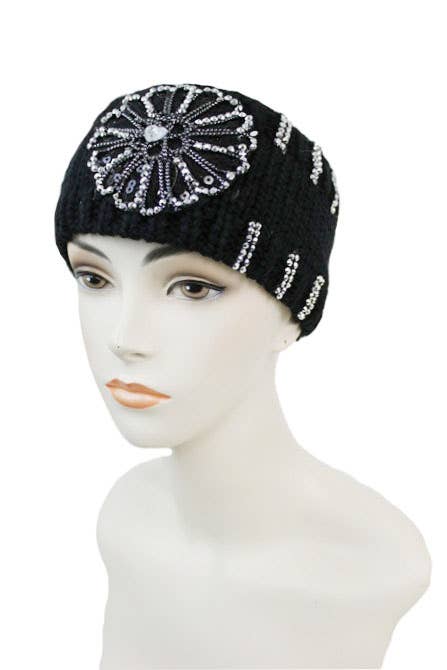 Cap Zone - Vendita all'ingrosso Fascia per capelli - Donna - Cerchietto in maglieria decorato con paillettes e pietre3