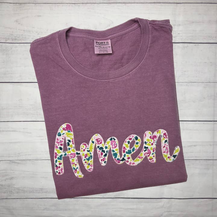 Amen Embroidered Applique Short SLeeve TShirt for wholesale by Handmade Pieces Company LLC