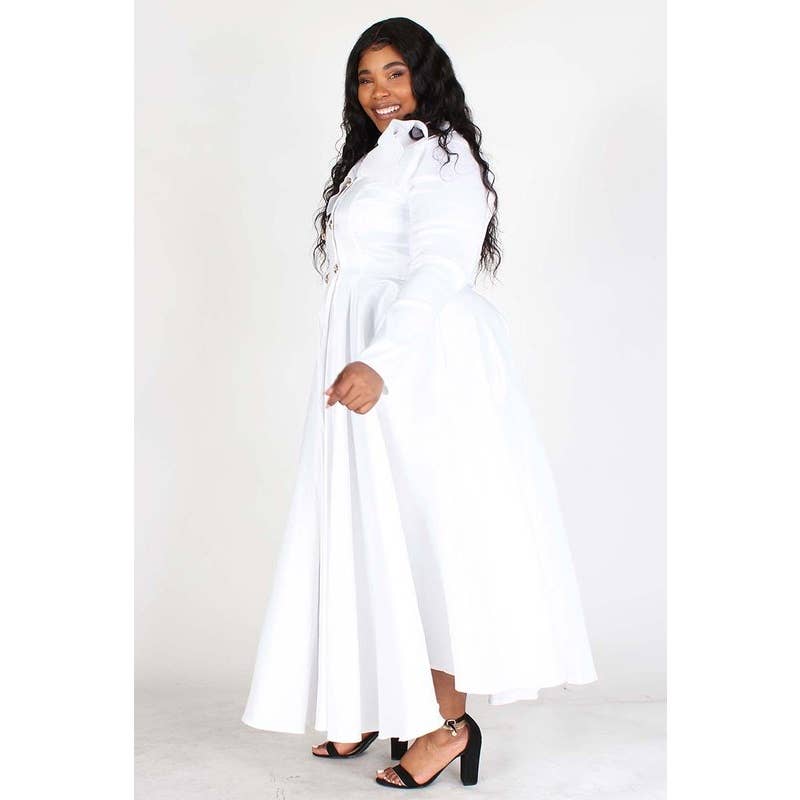 WHITE SOLID LONG SLEEVE GOLD BUTTON JACKET DRESS MAXI  for wholesale on Faire1