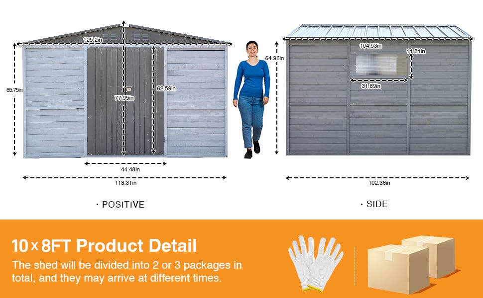 39F Inc. - Wholesale Outdoor Ornament/Decor - 8x10FT Iron-Wood Tool Shed, Gray, Waterproof & Ventilated5