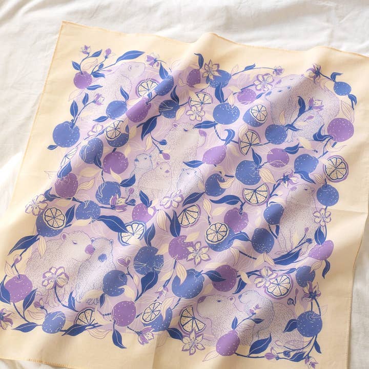 Capybara Yuzu Art Bandana Scarf (VeriPeri) for wholesale by sol&mar art co.