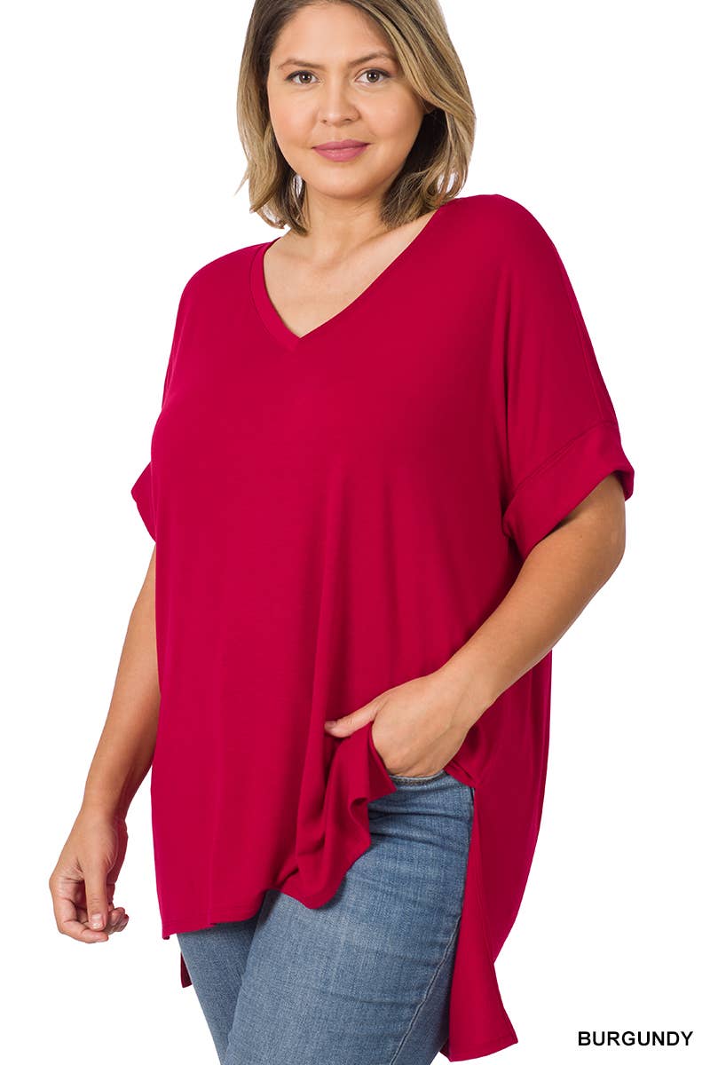 OLIVEMUSTARD  `.Plus size V Neck Top w/ side-slit for wholesale on Faire18