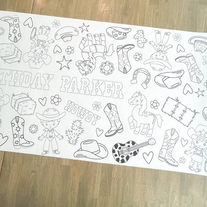 Cowgirl Coloring Table Runner| Happy Birthday for wholesale by Party in a pinch