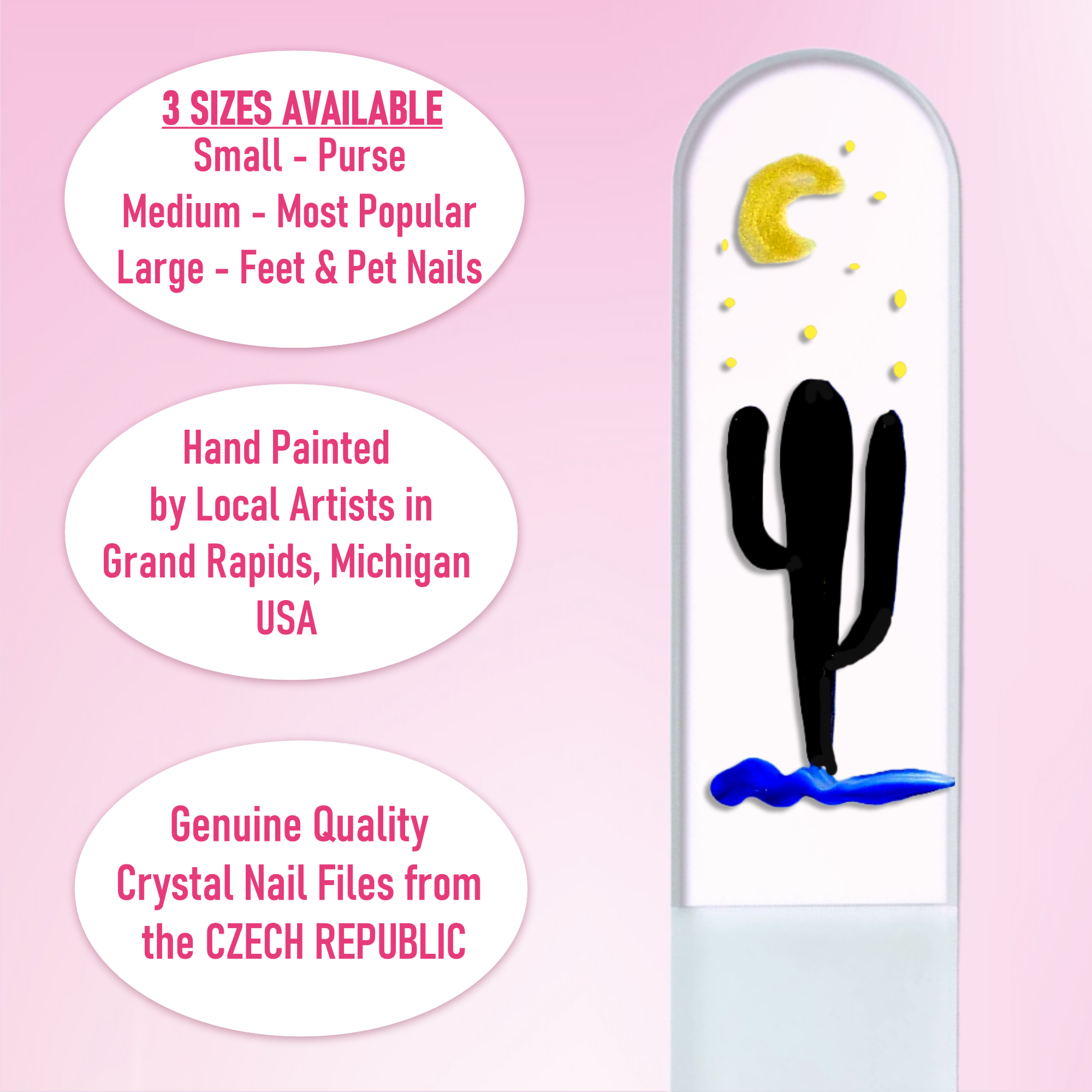 Classy Nail Files - Wholesale Nail File - Night Cactus Southwest Desert Hand Painted Crystal Nail File6