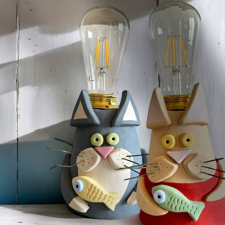 Thetis Art Studio - Vente Lampes figurine - Lampe Chat en Céramique