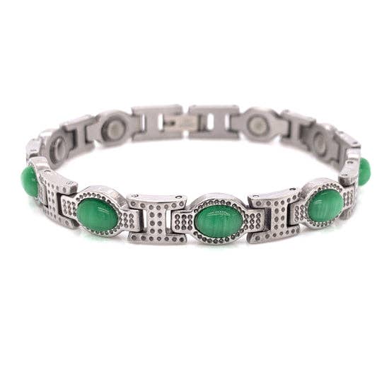 Stainless Steel Magnetic Bracelets With Green Stone & Germanium for wholesale by WJW