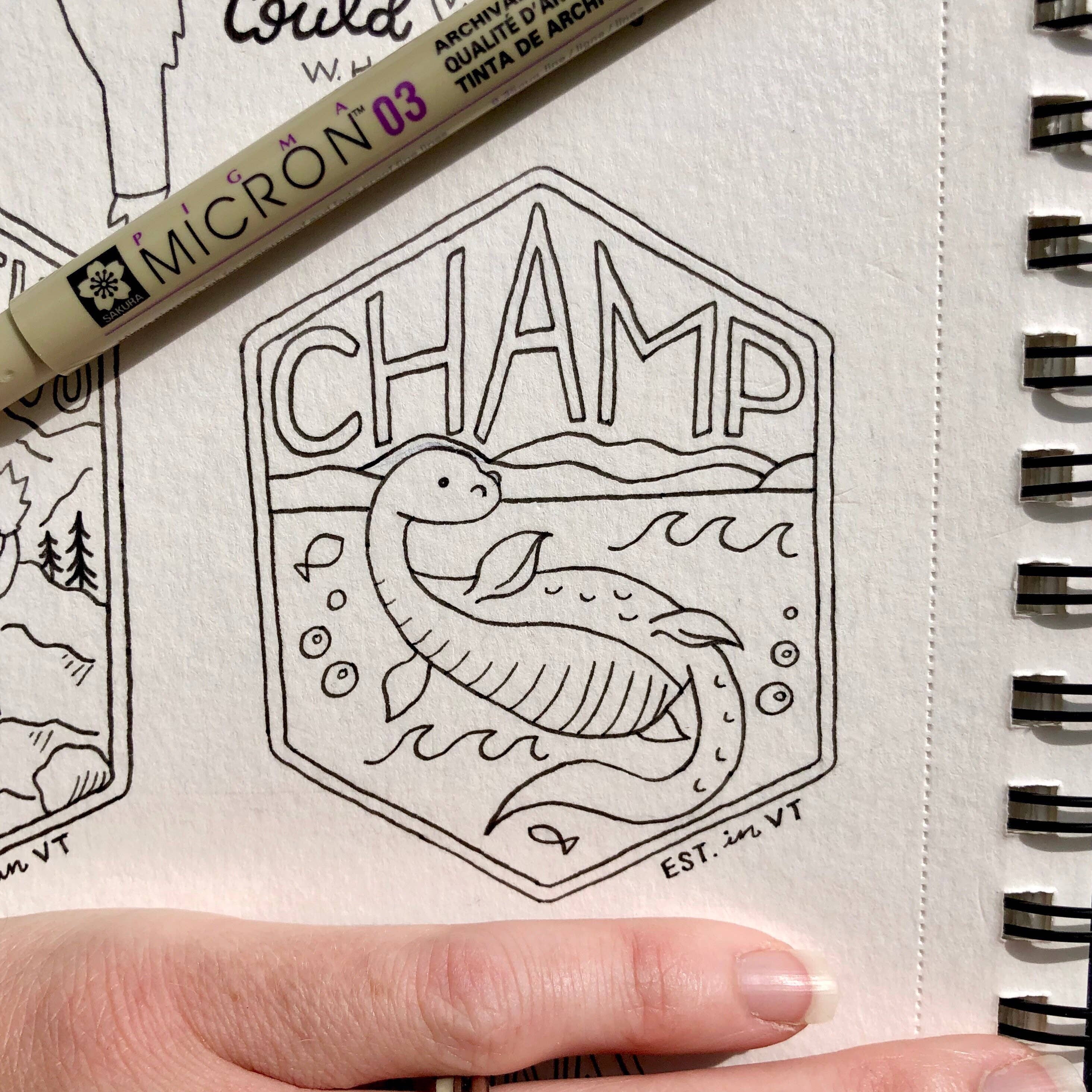 Wander On Words – Engroshandel Klistermærke – Hånd-bogstaver Champ Sticker, Vermont Sticker, Mytologisk3