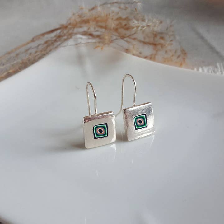 PASTACUITA – Engroshandel Hængeøreringe og creoløreringe – „Millefiori“ firkantede krog øreringe. klassisk og grundlæggende10