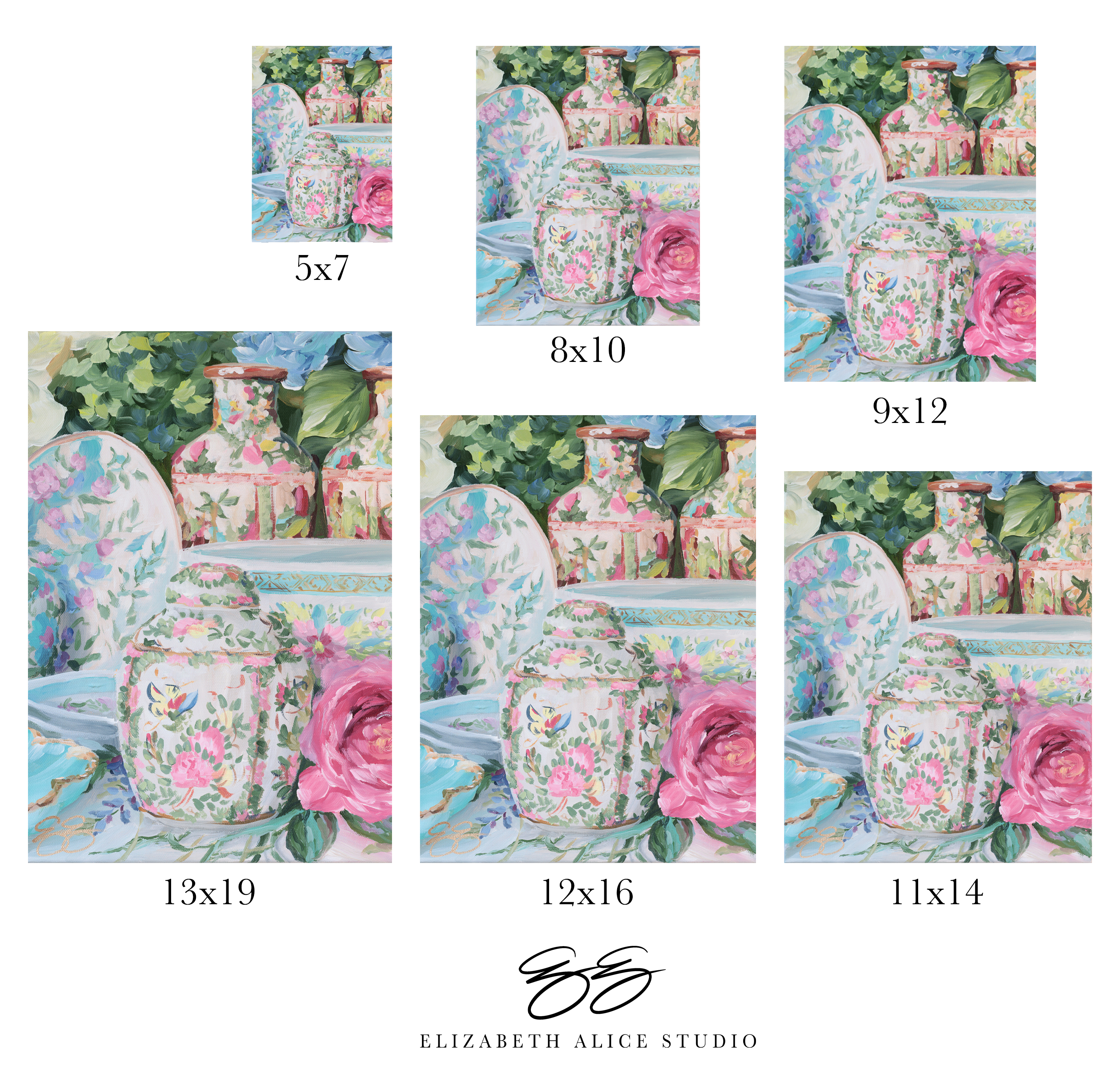 Elizabeth Alice Studio - Wholesale Art Print - No. 334 Rose Canton Ginger Jar, a fine art print on paper1