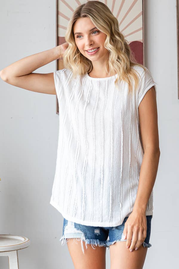 7th Ray - Vendita all'ingrosso Camicetta - Donna - Blusa a maniche corte con texture a righe leggere T594819