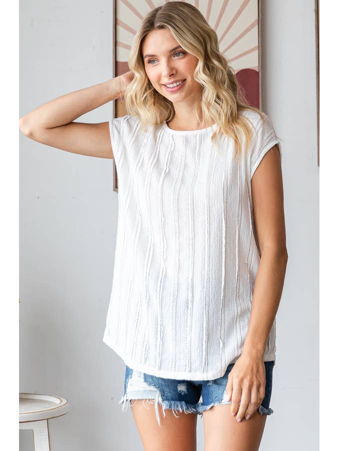 7th Ray - Vendita all'ingrosso Camicetta - Donna - Blusa a maniche corte con texture a righe leggere T594819