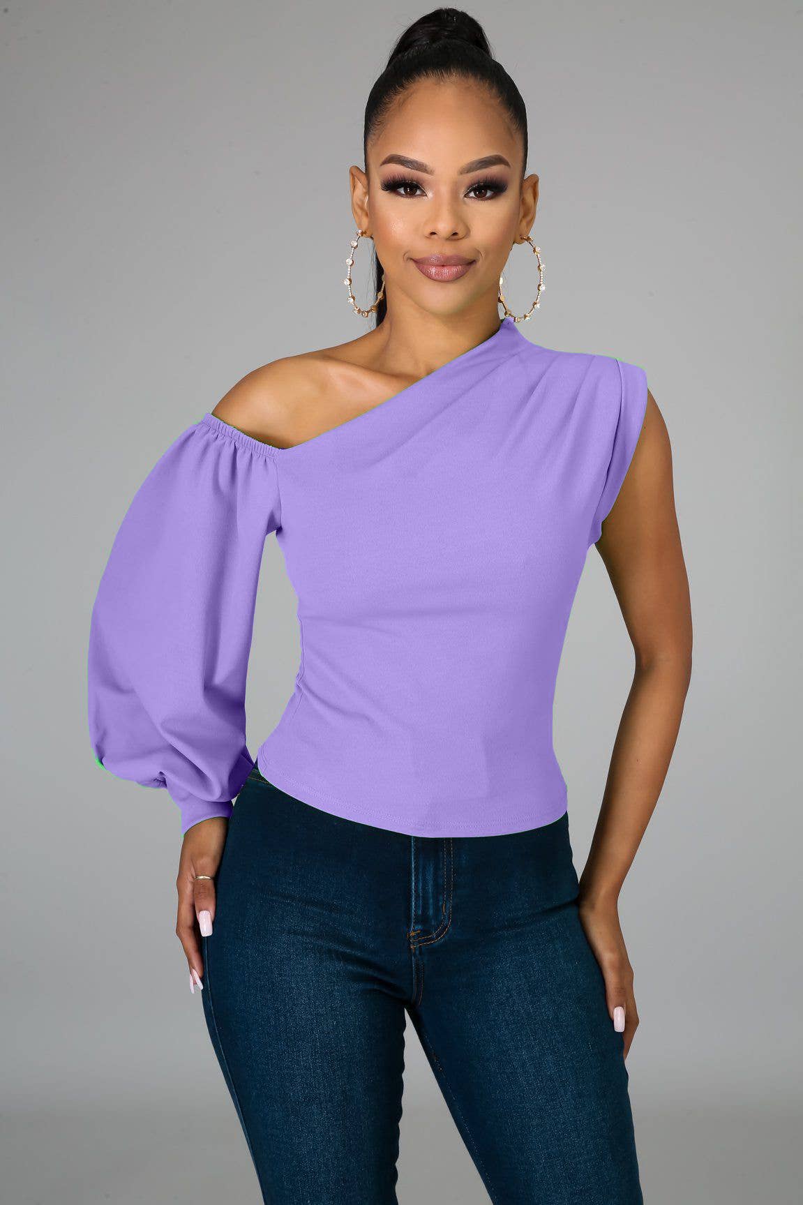 5besties inc - Vente Chemisier – femme - HAUT À MANCHES BULLES À UNE ÉPAULE9