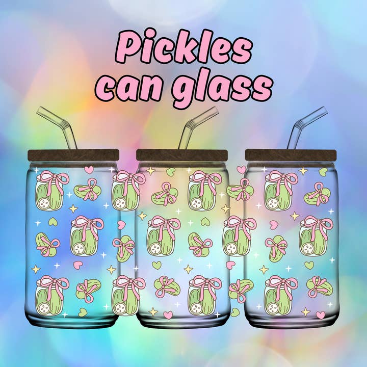 Pickles 16oz glass w bamboo lid & straw for wholesale by Desi design and chai