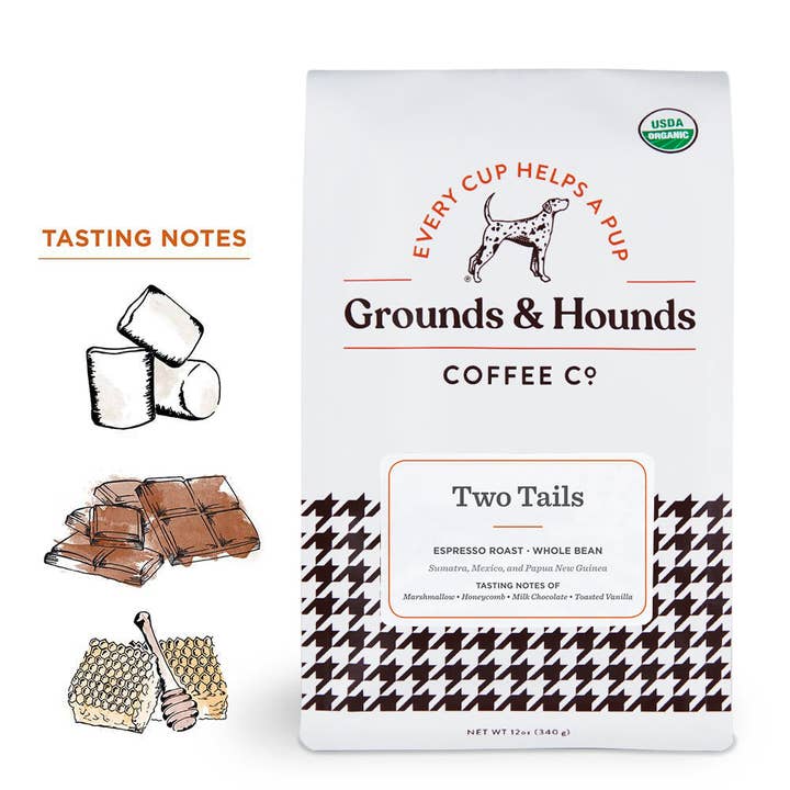 Two Tails Espresso Coffee for wholesale by Grounds & Hounds Coffee Co.