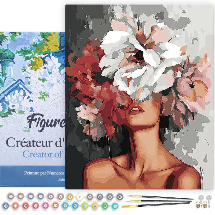 Paint by numbers Beauty Behind Flowers - Framed canvas for wholesale by Figured'Art (UK)
