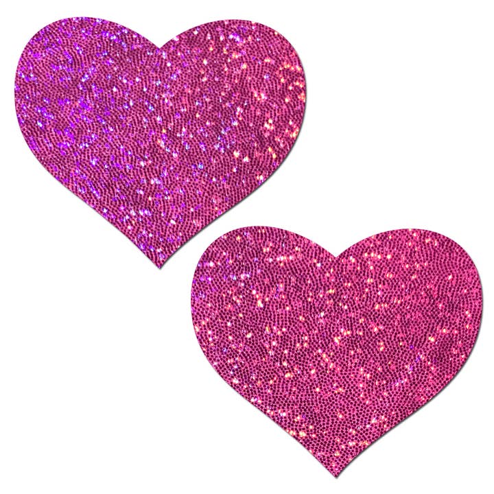 Pastease® - Wholesale Nipple Pasties - Women's - Love: Hot Pink Glitter Heart Nipple Pasties by Pastease®