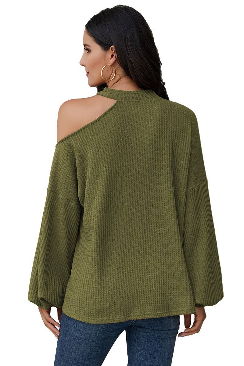 Olive Solid Crew Neck Open Shoulder Top - Clearance for wholesale on Faire1