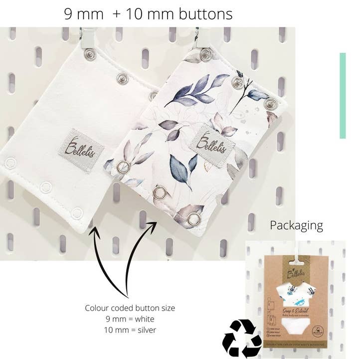 2 x Snap & Extend® romperverlenger, wit met blaadjes voor wholesale door Bellelis Australia