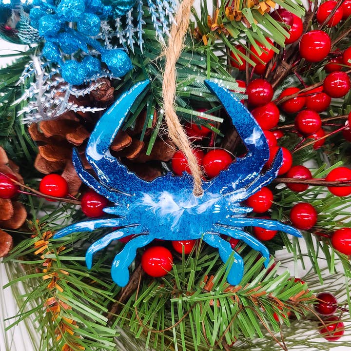 JEMS of the Sea - Wholesale Ornament - Blue Crab Christmas Ornament - Handmade Resin & Wood1