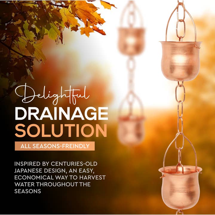 Marrgon - Wholesale Outdoor Ornament/Decor - Marrgon Copper Rain Chain with Pot Style Cups for Gutter1
