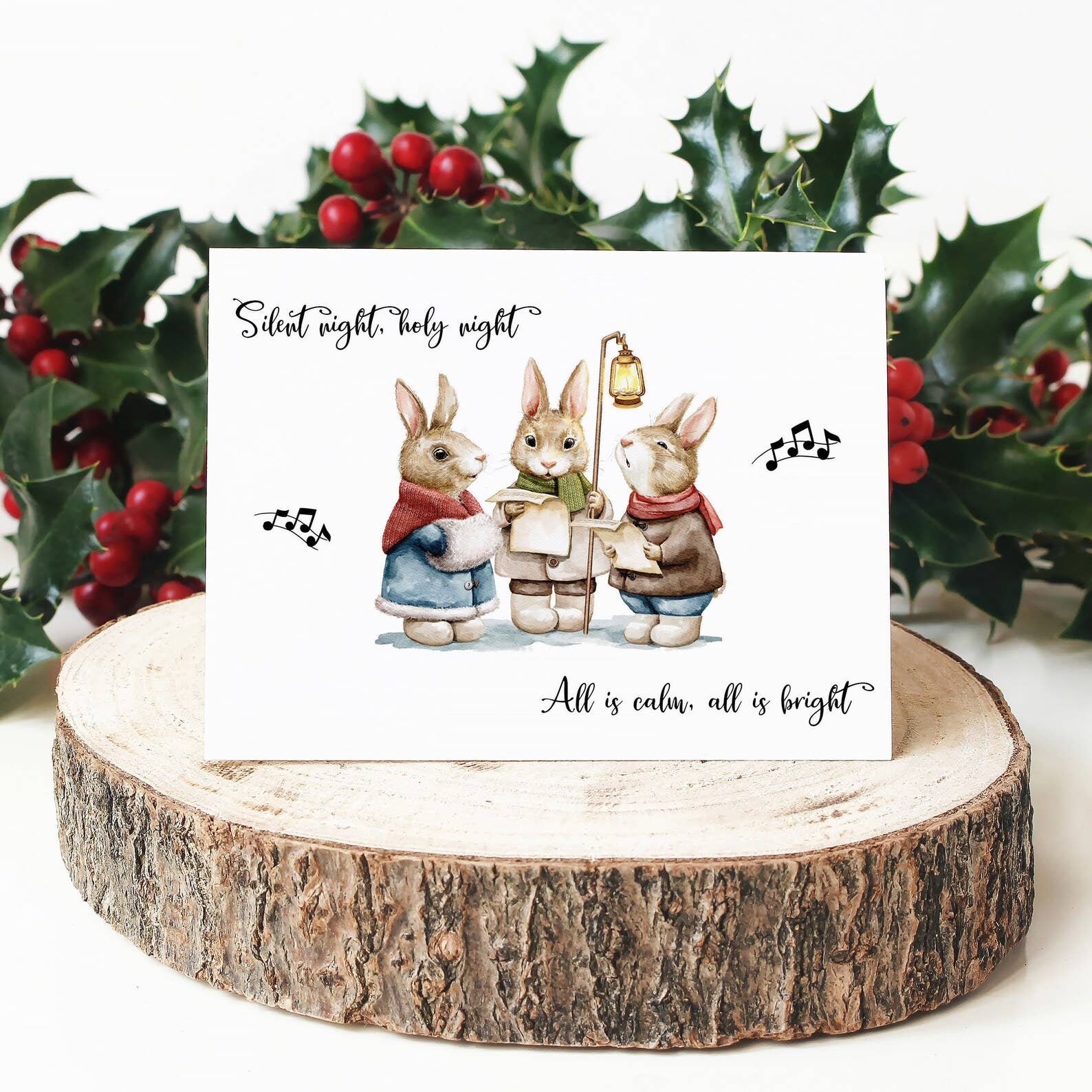 Quote and Quill - Wholesale Christmas Card - Carol Singing Rabbits Christmas Card
