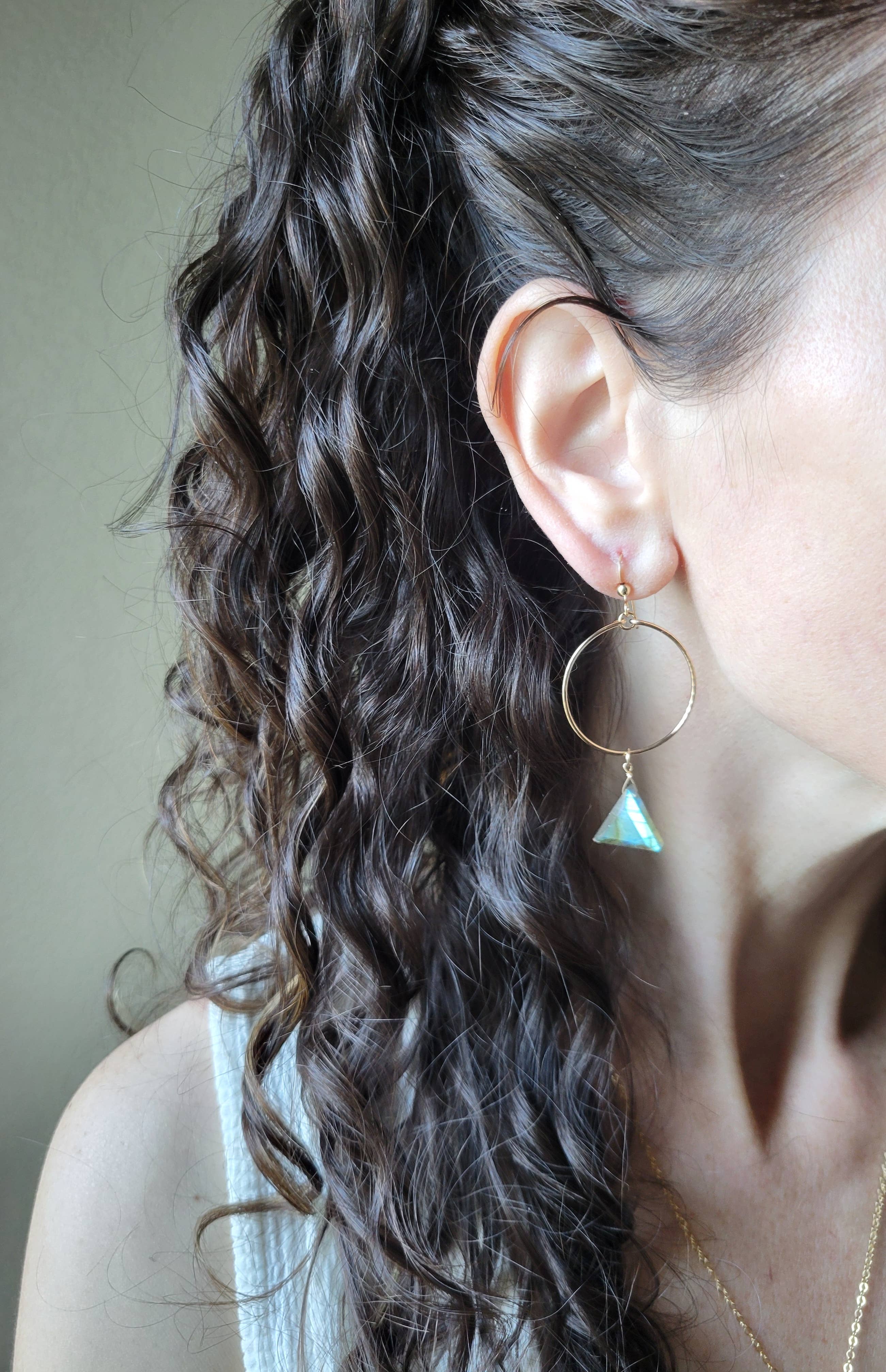 Leo Eleven Jewelry - Wholesale Dangle Earrings - Labradorite Triange Hoop Earrings 2