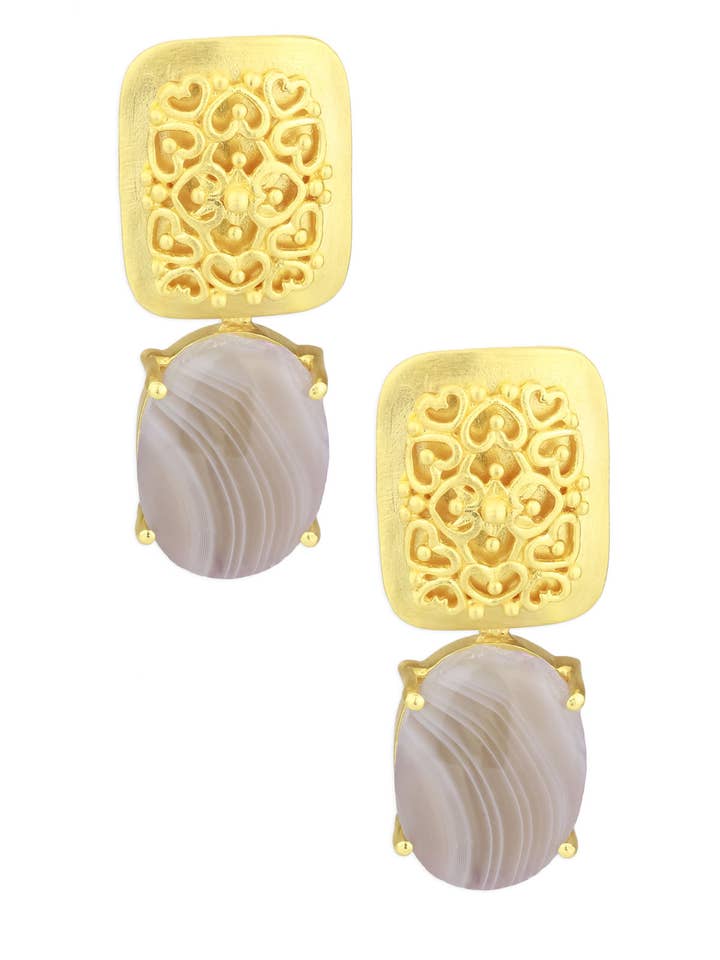 Filigree Grey Agate Earrings for wholesale by SAACHI