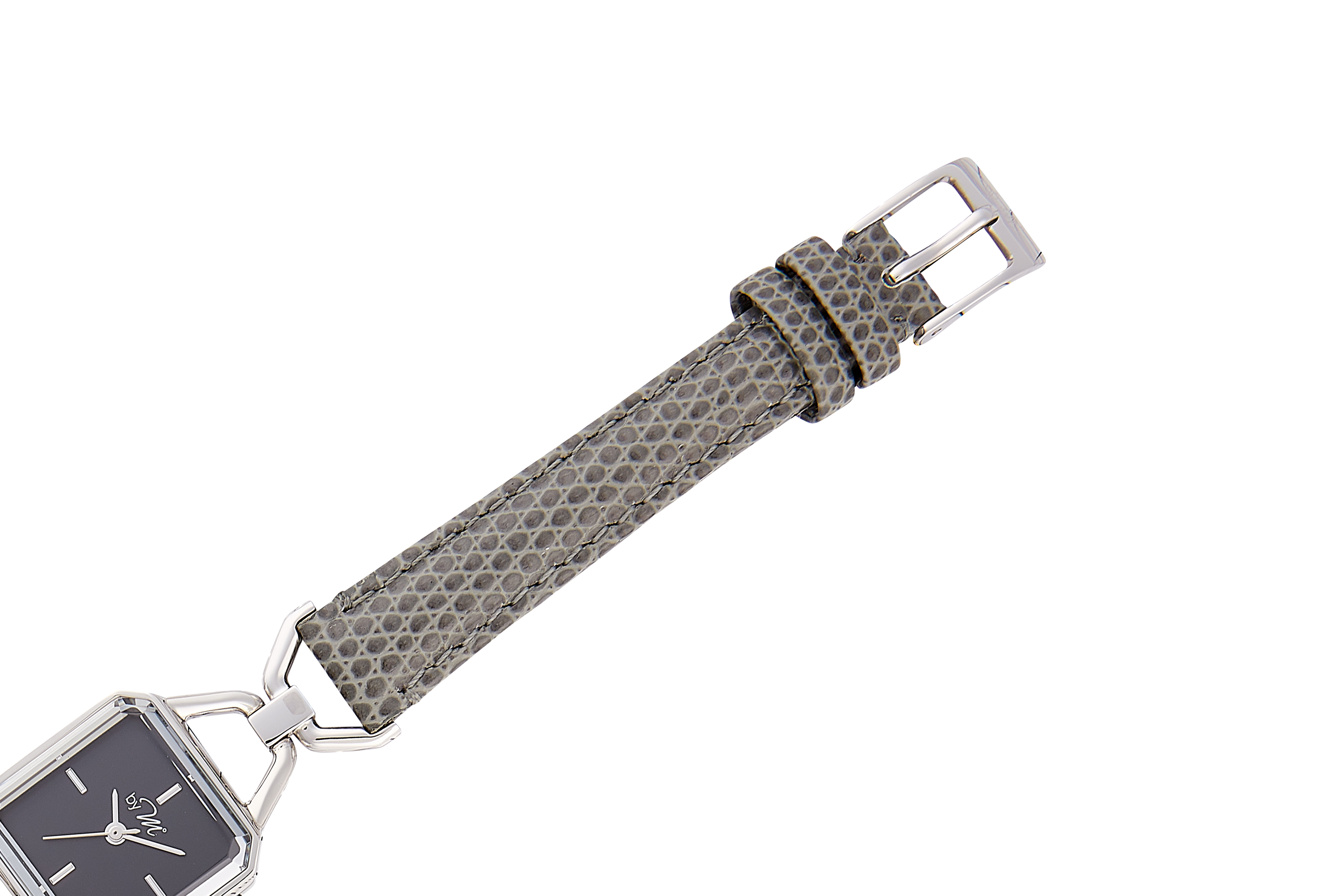 by M degrees – wholesale Armbandsur - Dam – Vintage-inspirerad fyrkantig silverklocka | Grå läderrem9