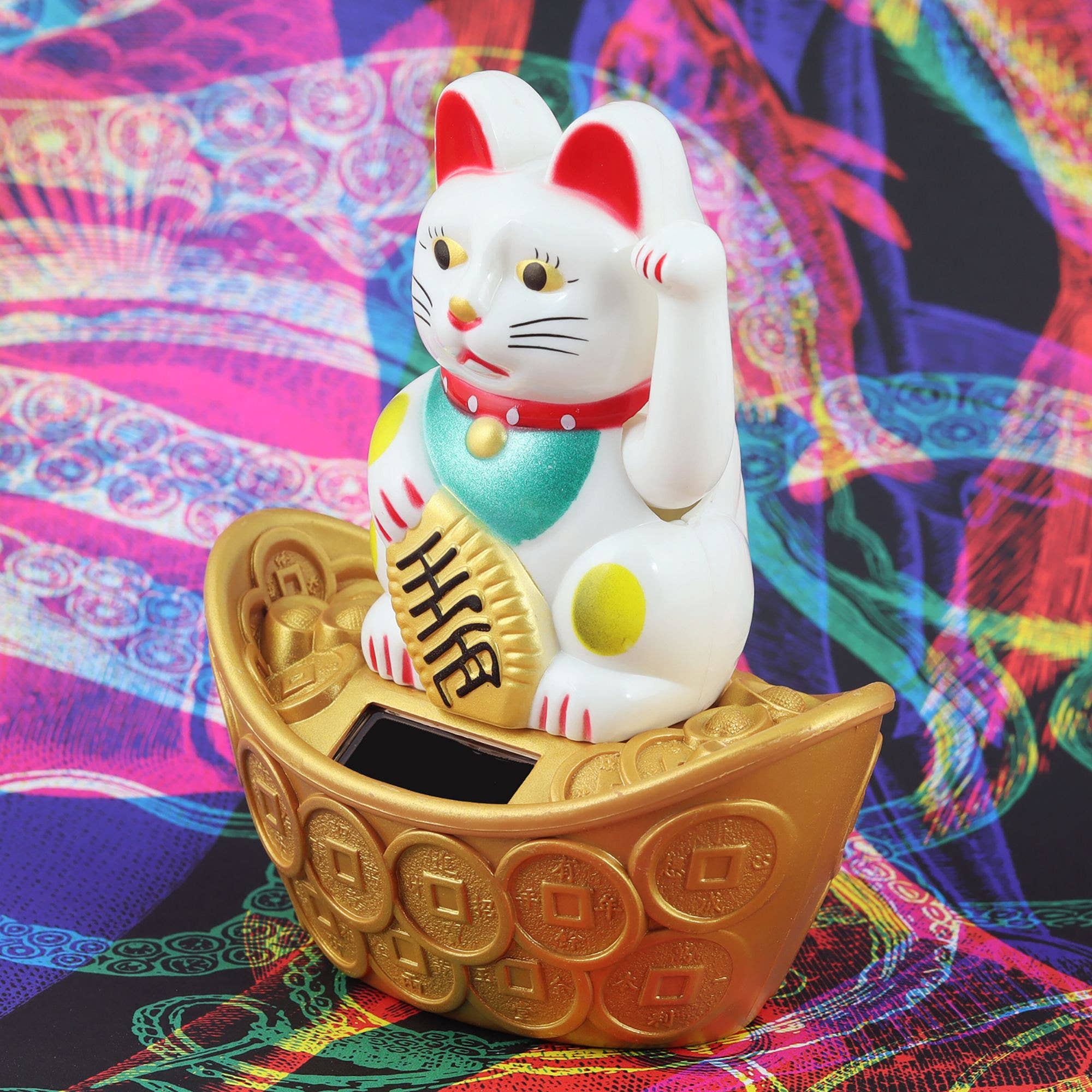Tribal Trade GmbH - Wholesale Decorative Figurine - Lucky cat Maneki-neko wave cat solar oval 10cm white6