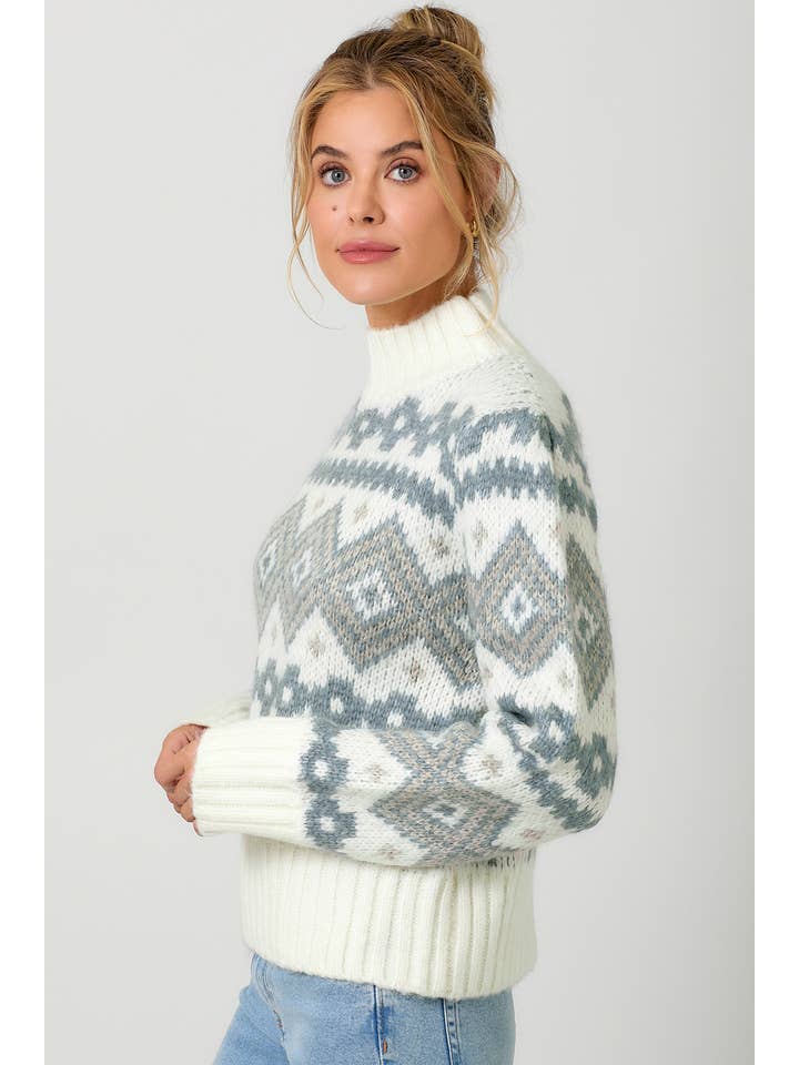 Mystree - Wholesale Knit Sweater - Women's - 60807 Fair Isle Mock Neck Sweater