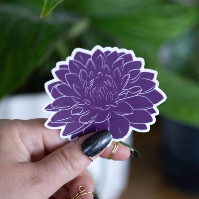 Purple Dahlia Vinyl Sticker for wholesale by Begin Industries