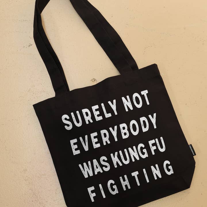 Black Kung Fu Fighting Tote Bag for wholesale on Faire0