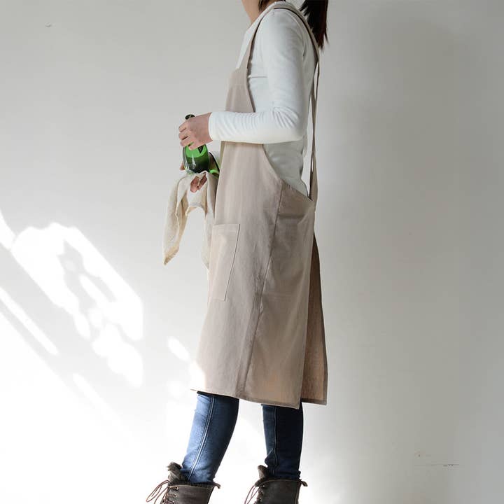 ACCITY - Wholesale Apron - Simple gardening cotton linen with pockets vintage_CWMM33014