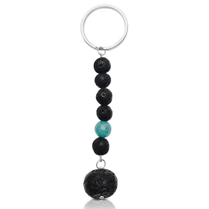 Gogh Jewelry Design - Wholesale Keychain - Women's - Lava Stone Keychain with Blue Agate for Important Decisions